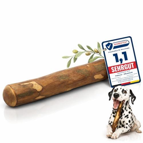 PetLove Kauholz für Hunde aus Olivenholz mit Lachsöl M (141-260g) | Natürliches Kauholz aus Olivenholz mit Lachsöl für mittelgroße & große Hunde, langlebig, Kaustab zur Zahnpflege