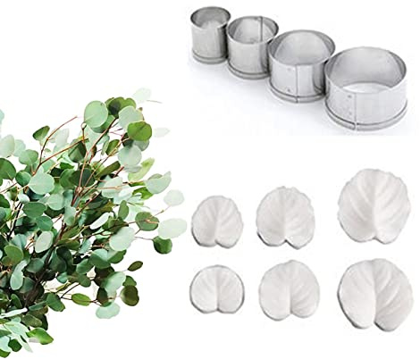 Eucalyptus Leaves Fondant Mould Sets 10pcs Cookie Cutters+Silicone Moulds Cake Toppers Clay 1.0-1.4