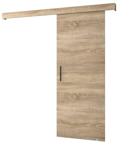ABIKSMEBLE Salwador 1 Sistema de Puerta Corredera con Cubierta de Riel - Puertas Corredizas de Pared Interior - Puertas Empotradas en el Ático - Construcción Sólida - 90 x 204 cm - Sonoma