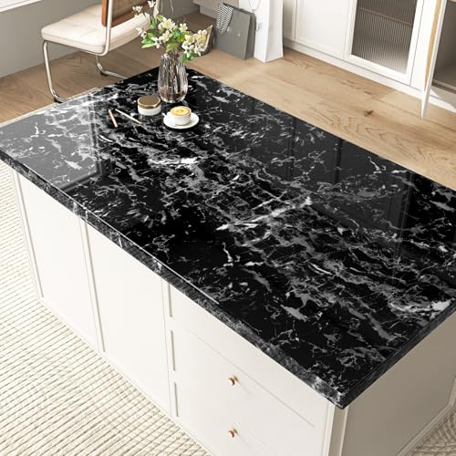 HotDecor Klebefolie Möbel Marmor Folie Schwarz 60cm X 300cm Schwarz Tapete Selbstklebend Dekofolie Möbelfolie Marmoroptik Abwaschbare Klebefolie für Küchenarbeitsplatte Tisch Schränke Küchenfolie