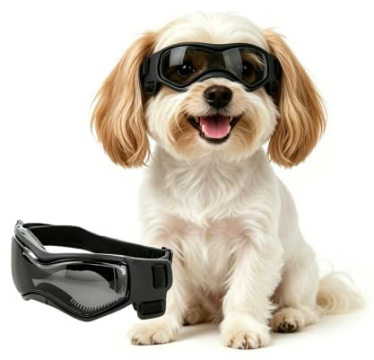 Enjoying Occhiali per Cani Taglia Piccola, Occhiali da Sole per Cucciolo Moto, Gatti Adulti Occhiali Cane, Protezione UV, Regolabile, Cool Nero