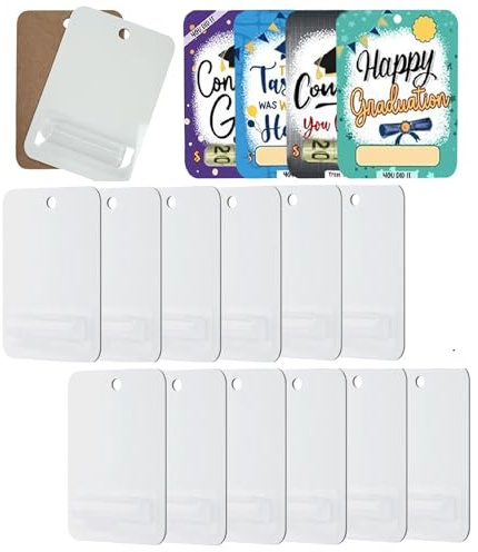 Sublimation Money Card Blanks Father's Day Money Gift Card Holder with Lip Balm Pouches,Lipstick Pouches with Adhesive,Printable MDF Hard Board for DIY Crafts Making for Birthdays Graduation (12PCS)