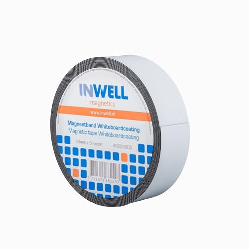 Inwell - Magnetband 30 mm mit Whiteboard-Beschichtung - 5 meter | Magnetbänder mit weißer Oberfläche, Für einem Whiteboard-Marker, Magneten beschriftbar