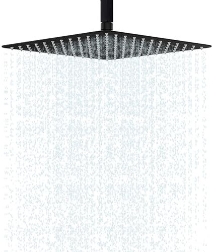 jeriussg Schwarzer Hochdruck-Duschkopf, quadratisch, Regendusche, ultradünn, Ganzmetall-Regenduschkopf, 50,8 cm, Ganzkörperabdeckung, großer Duschkopf für Badezimmer