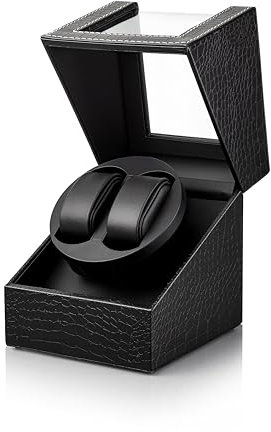 Los Gatos Luxury Double Watch Winder: Deluxe Crocodile Leather Pattern Automatic Watch Box for 2 Mechanical Wristwatch - Japanese Quiet Motor, Gifts for Business Professionals