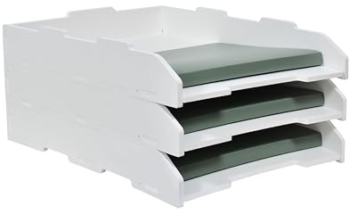 Stapelbare Papierablage, A3, 3 Etagen, Schreibtisch-Organizer für Bürobedarf, Aktenaufbewahrung, Brief-Organizer, A3-Aktenordner, Zuhause oder Büro, Schule, Weiß (Hochformat, Weiß, 3 Ebenen) | 3-stöckiger Papiersortierer, Tabloidgröße, flacher Aktenhalter, Bastelpapier und Post, Dokumentenaufbewahrung