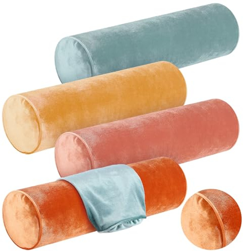 Qinyoung 4 Pcs Luxury Velvet Round Pillowcase 4 x 17 Inches Cervical Neck Roll Bolster Round Neck Pillowcase for House Home Decor Cylindrical Pillow Cushion (Multicolor)