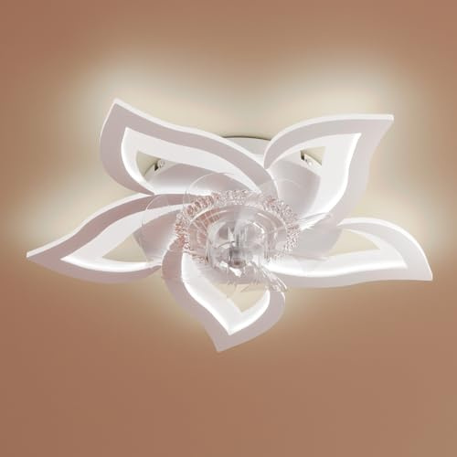 Heilmetz Deckenventilator mit Beleuchtung LED, Fernbedienung und APP Steuerung, Leise, 6 Windstufen, Lampe mit Ventilator, 3 Lichtfarbe 3000K/4500K/6500K, Dimmbar, Deckenventilator mit Licht, Weiß