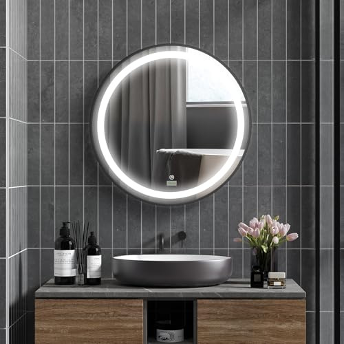 kleankin badrumsspegel, Ø 60 cm LED-badrumsspegel med 3 ljusfärger, väggspegel med touch-funktion, minnesfunktion, IP44, svart
