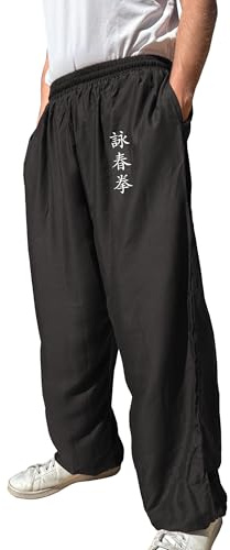 TAO MARTIAL Kung Fu Pants Wing Chun Tai Chi Style with Pockets, Loose Pant Rayon V3 (WC Black, Size M)