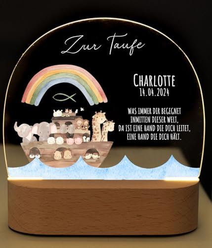 Bärenfreunde® - Personalisiertes Nachtlicht für Babys - Nachttischlampe für Kinder - Personalisierte Geschenke Kinder - Babygeschenk, Taufgeschenk, Geschenk zur Geburt (Arche Noah Tiere Regenbogen)