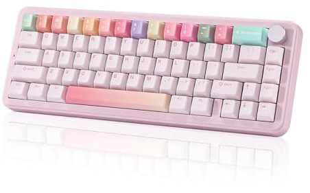 YUNZII B68 Wireless Mechanical Keyboard,Tri-Mode BT5.0/2.4GHz/USB-C,Cute PBT Keycaps,Hot Swappable Creamy Typing Gasket Mounted,RGB Backlit NKRO for Win/Mac (Pink, Milk V2 Switch)