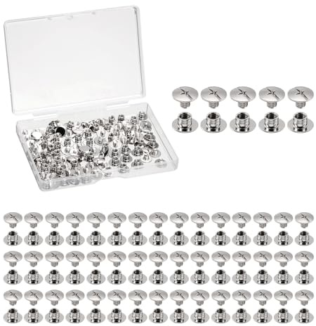 QUARKZMAN 50 Set Viti Chicago Rivetti Pelle Viti Metallo Argento M5x4 Mm | per Rilegatura Cinture M5 da 3/16, per Pelletteria Borsa Scarpe Borsa Rilegatura Libri