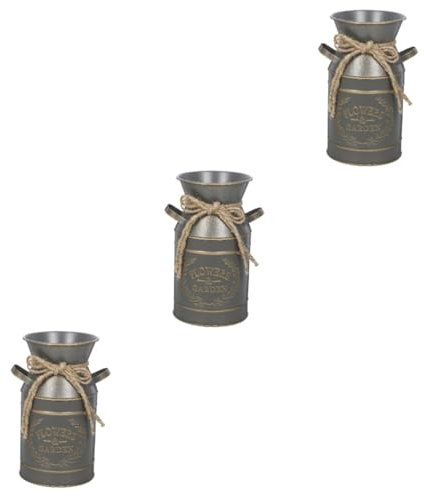Mipcase 3 Pièces Vase Seau en Étain Décor Rustique Fée Conception Vintage Décor De Chalet Vase Pot à Lait Pot à Lait Ancien à Fleuri Personnalisé Antique Grey Fer Galvanisé