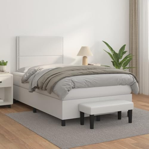 qohoio Boxspringbett mit Matratze Weiß 120x200 cm KunstLED Bett Boxspringbett Bett Mit Matratze Polsterbett Schlafzimmer MöBeler - 3137594
