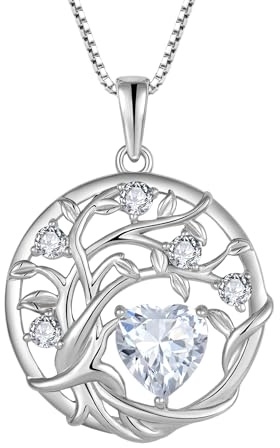 FJ Lebensbaum Kette Damen 925 Sterling Silber Baum des Lebens Halskette Anhänger Geburtsstein Schmuck Geschenke für Frauen