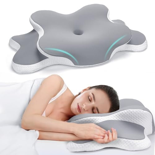 GOXIFACA Memory Foam Pillow, Cervical Pillow for Neck and Shoulder, Orthopedic Pillow, Ergonomic Neck Support Pillow for Side Back Stomach Sleepers with Removable Pillowcase, Grey