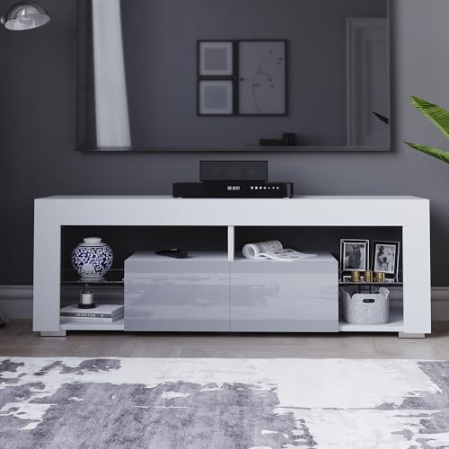 Vida Designs Luna Meuble TV LED à 2 tiroirs et 2 tiroirs pour Salon (Blanc et Gris)