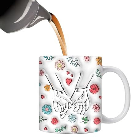 Gitekain Couple Tea Mug, Pattern Mug, Ceramic Valentine's Day Cup, Romantic Floral Design Mug, Coffee Mug for Couples, Hand-in-Hand Tea Cup, Couple Tea Mug, Ceramic Beverage Mug