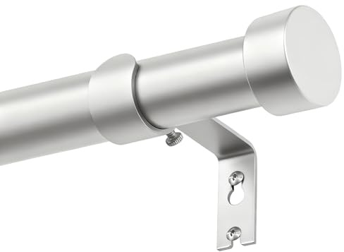 KAMANINA Gardinenstange Silber 80 to 218 cm Lang, 25 mm Durchmesser Gardinenstangen Ausziehbar mit Einfachen Endkappen für Fenster, Schlafzimmer, Wohnzimmer