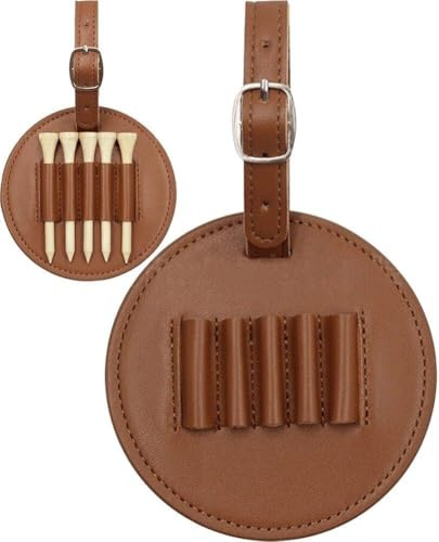 QHFlashbuy Beidseitig Leder Golf Tees Halter,5 Tee Löcher Golf Tees Bag,Pu Leder Golfzubehör Beutel,Tragbare Golf Tee Halter Tasche,Golf Tee Tasche Mit Verstellbarem Aufhängegurt für Golfer