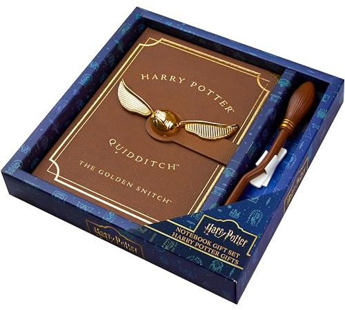 Harry Potter Notizbuch Set für Kinder, Fans, Tagebuch A5 mit Besenstab-Stift Goldener Schnatz, Schreibwaren Set, Schulsachen (Braun Zauberstab-Stift)