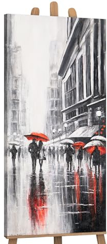 YS-Arte Ciudad Acrílico Pintura sobre Lienzo Pintado a Mano Mural Pintura Acrílico Personas Abstracto Negro Rojo Moderno Decoración Hogar Cuadros Oficina Arte Real 115x50 cm