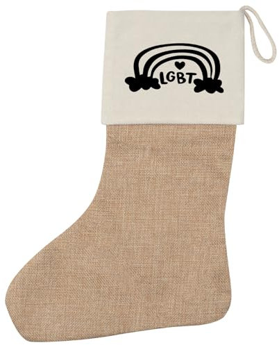Huuraa Weihnachtsstrumpf LGBT Regenbogen Herz Geschenk Beige Jute LGBT Regenbogen Geschenkidee