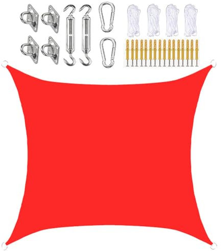 XQKXHZ Vela Parasole Rettangolare con Kit Fissaggio Vela Ombreggiante Impermeabile e Protezione UV 95% Tenda a Vela per Esterno, Giardino, Balcone, Piscina,Rosso,6x6 m