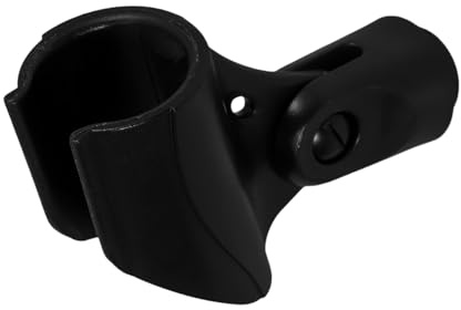 Mikrofonklemme aus Kunststoff, U-form, Verstellbar, für Drahtlose Mikrofone | Schwarze Ausführung, Stabile Klemmung gegen Verrutschen, 28, 5 bis 45mm Spannbereich, 15, 5mm Gewinde