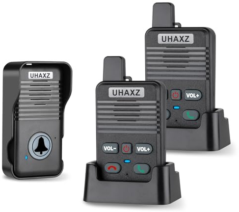 UHAXZ Wireless Doorbell, Hand-Free Door Bell, 1000Ft Long Range, Full Duplex 2 Way Intercom, 4 Chimes 8 Volume Levels, Intercoms Wireless for Home House(2 Receiver+1 Transmitter)