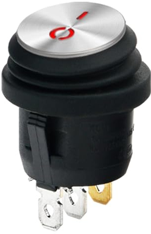 Powice Edelstahl Wasserdichter Kippschalter 12V mit Rot Licht,Runder Selbstsichernder 3 Poliger Schalter 12V,Schalter 6A/12V Geeignet für den Einbau in Häusern, Autos und Elektrischen Geräten