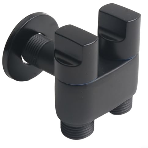 Zilimontt Valvola ad angolo di controllo doppia in lega 1 in 2 out con manico in metallo e interfaccia G1/2 per lavatrice, lavello da cucina, bagno e sistema di irrigazione da giardino (nero)