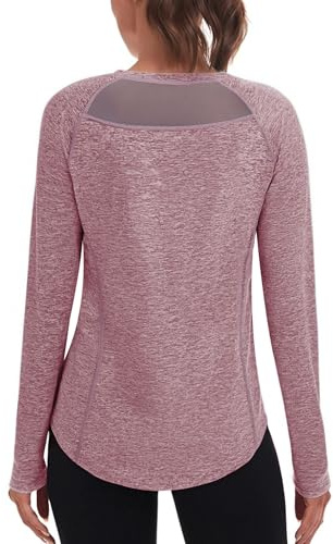 Wayleb Tee Shirt Sport Femme Manches Longues – Col Rond, Respirant et Séchage Rapide – Idéal pour Yoga, Fitness, Course