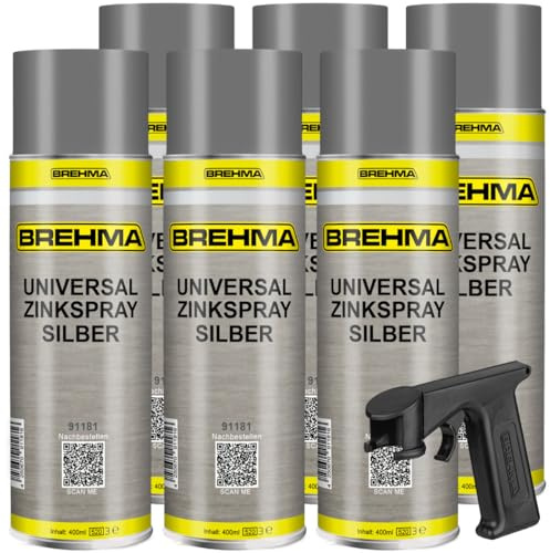 BREHMA 6x Universal Zinkspray silber Grundierung Korrosionsschutz 400ml inkl. Griff