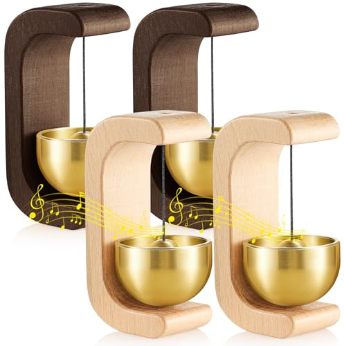 Zonon 4 Pcs Magnetic Wooden Wind Chime Doorbell Decoration Shopkeepers Bell for Door Opening C Shape for Housewarming Gift Refrigerator Room Garden Restaurant (Black Walnut,Nature Beech)