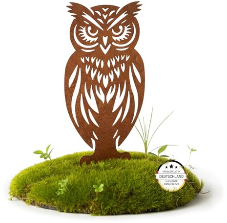 EXTRAVAGANT® Gartenstecker Eule Edelrost Gartendeko Metall wetterfest Rostdeko Gartenfigur Handmade Geschenkidee
