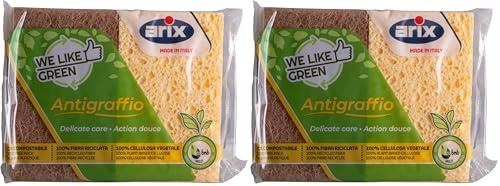 ARIX | Antigraffio Delicate Care, 2 Spugne in Cellulosa della Linea We Like Green, Eco-Friendly, Materiali 100% Riciclati e Riciclabili - Made In Italy (Confezione da 2)