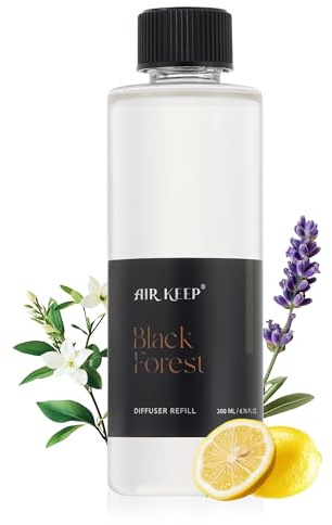 Airkeep Recambio Difusor 200 ml – Aceite Perfumado para Varillas – Fragancia para el Hogar de Larga Duración hasta 90 Días – Black Forest