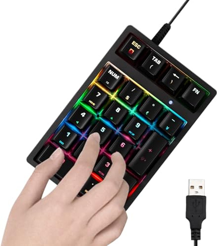 Trådbundet numeriskt tangentbord - 5,31 tum mekaniskt tangentbord | ABS-material: plug-and-play multifunktionstangentförlängning för redovisningsprogrammering, grafisk design, bärbar dator och