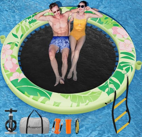 Piattaforma Galleggiante Gonfiabile Sunchill 240/300 cm per 2-5 Persone, Isola Gonfiabile Rotonda, Amaca Acquatica Floating Platform con Rete per Carichi Pesanti per Piscina, Lago e Mare