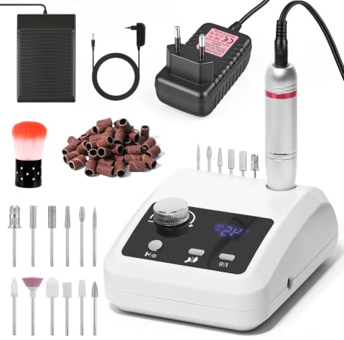 Nagelfräs elektrisk för gelnaglar 45 000 varv/min manikyr pedikyrset elektrisk nagelfräs professionell med LED-display med fotpedal nagelfil elektrisk för akrylnaglar gelnaglar kallus borttagning