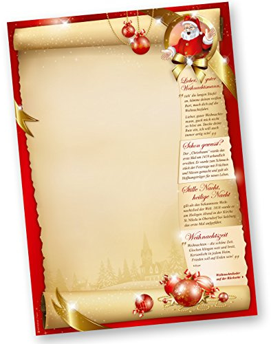Weihnachtsbriefpapier SANTA CLAUS beidseitig (50 Blatt) Briefpapier mit Weihnachtsliedern auf der Rückseite für Weihnachten