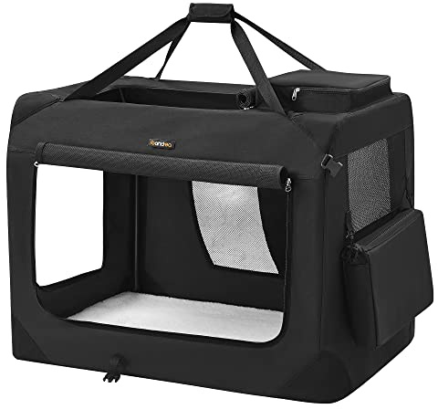 Feandrea hopfällbar hundlåda, hundtransportlåda, XXXL, hundväska, Oxford-tyg, nät, andas, bärbar, metallram, med handtag, fickor, 102 x 69 x 69 cm, svart PDC10H