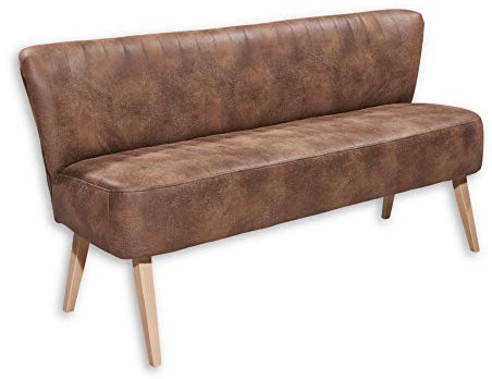 Stella Trading MARCEL Esszimmerbank mit Rückenlehne, Massivholz Füßen & Microvelours Bezug, Hellbraun - Bequeme 3-Sitzer Sitzbank mit gefedertem Sitz - 184 x 87 x 66 cm (B/H/T)