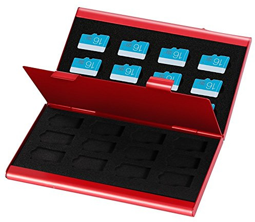 Estuche Portátil de Aluminio para 24 Tarjetas TF x Diseño de Doble Capa x Protección Duradera x Ligero y Práctico x Color Rojo | Material de aluminio y EVA, ligero y fácil de transportar, protege contra daños, diseño de doble capa, gran capacidad de alm