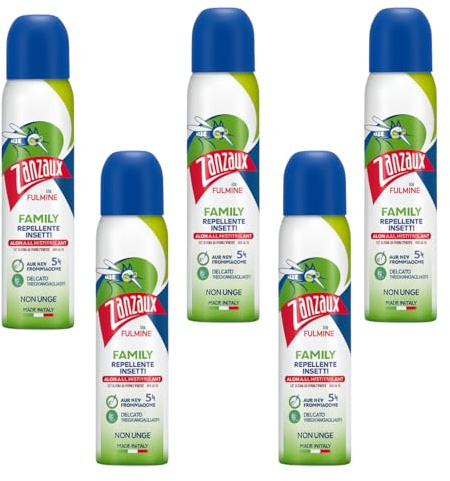 Palucart 5 bombolette repellente spray antizanzare spray 100ml - azione prolungata 5h senza gas- allontana insetti volanti quali zanzare mosche e tafani -profumo di agrumi. - F