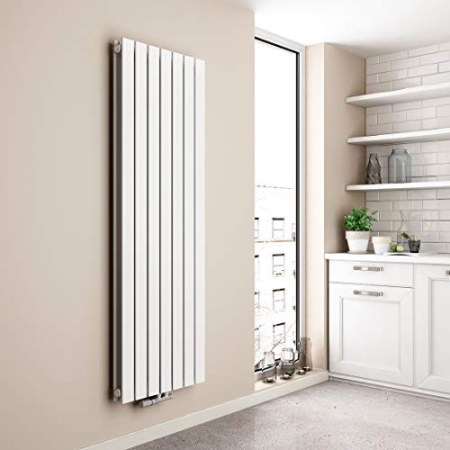 EMKE Design Heizkörper Flach, 1600x538 mm Vertikal Flachheizkörper mit Mittelanschluss, Doppellagig Paneelheizkörper Wandheizkörper für Bad, Schlafzimmer & Wohnzimmer, Weiß 1691W