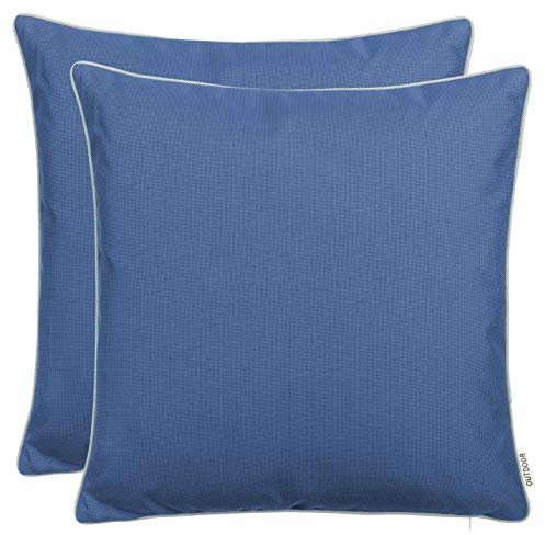 Brandsseller Outdoor Garten Kissen Dekokissen mit Paspel - Garngefärbt Uni Schmutz- und Wasserabweisend mit Reißverschluss - Größe: ca. 45 x 45 cm 2er-Set Blau