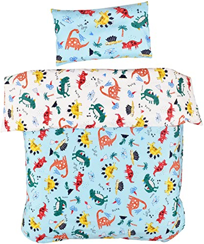 MEJU Dinosaur 100% Cotton Duvet Cover 43 X 59 + Pillowcase 13 X19 Bedding Set with Zipper Closure for Baby Toddler Boys Girls Crib Bed Decoration Gift (Dinoaur)